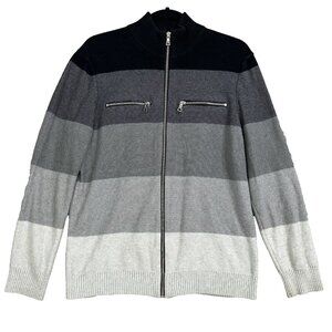 INC Men's Ombre Stripe Long Sleeve Zip Cotton Cardigan Sweater Size M Gray
